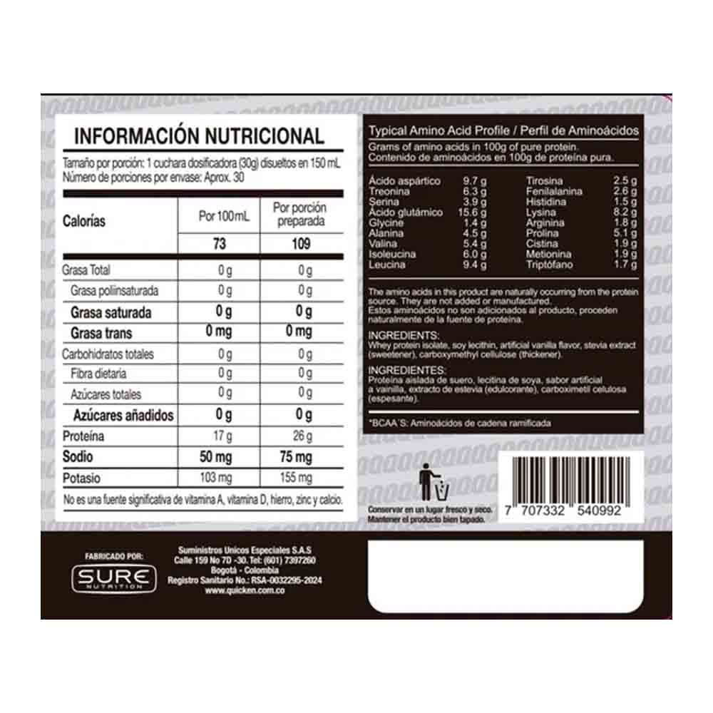 Isolate Whey Protein Quicken (908gr) - Imagen 2