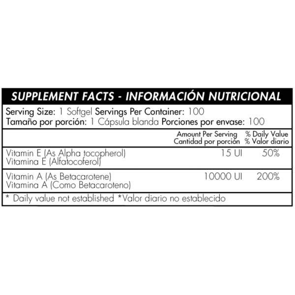 Betacarotene Provitamin A 10000 IU W/Vitamin E (100 softgels) - Imagen 2
