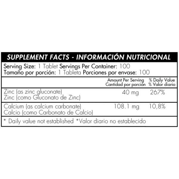 Chelated Zinc  40 mg  (100 tabs) - Imagen 2